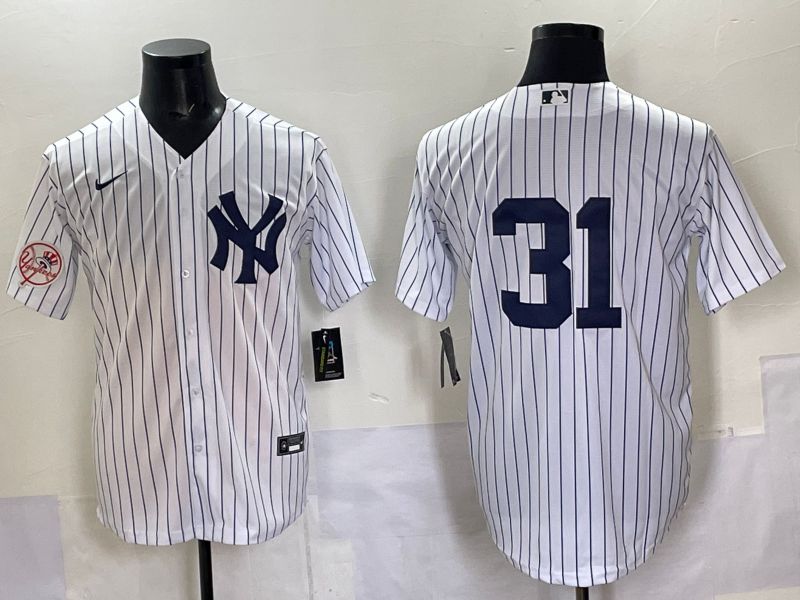 Men 2025 New York Yankees #31 No Name White Stripe Game Nike MLB Jersey style 05